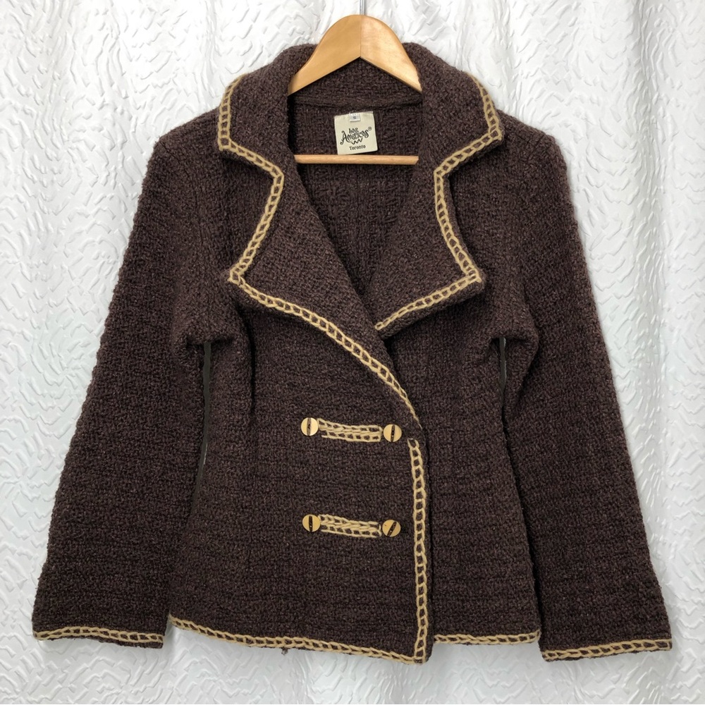 Las Americas Two Tone Brown Wool Blend Button Closure Blazer Suit Jacket Small